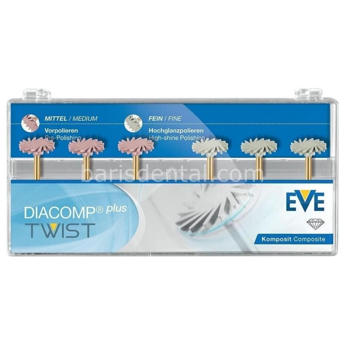EVE Dental  Diacomp Plus Twist RA 342 Kompozit Parlatma Elmas Cila Spiral Lastiği 6 lı