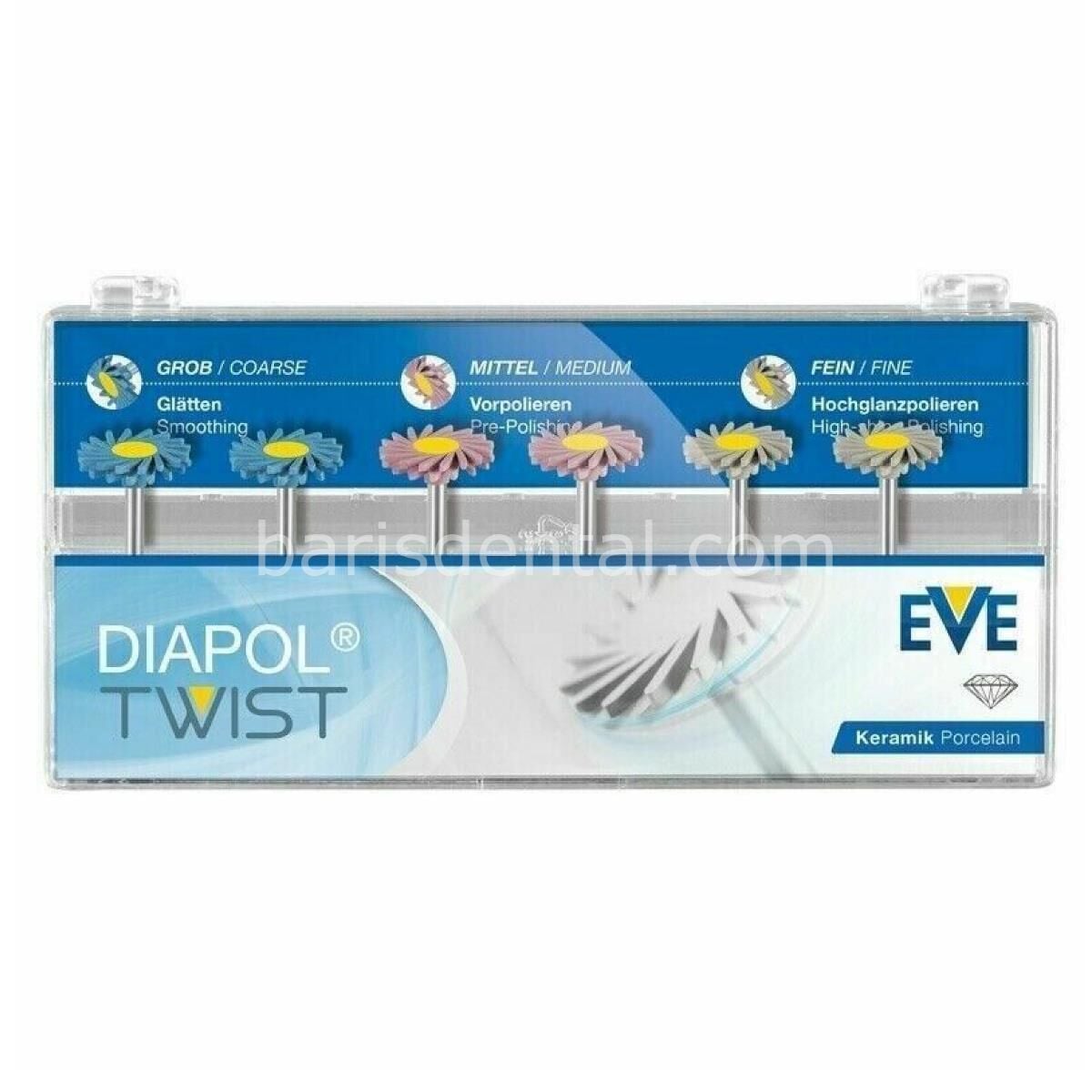 EVE Dental Diapol Plus Twist RA 306 Porselen Parlatma Elmas Spiral Cila Lastiği 6'lı