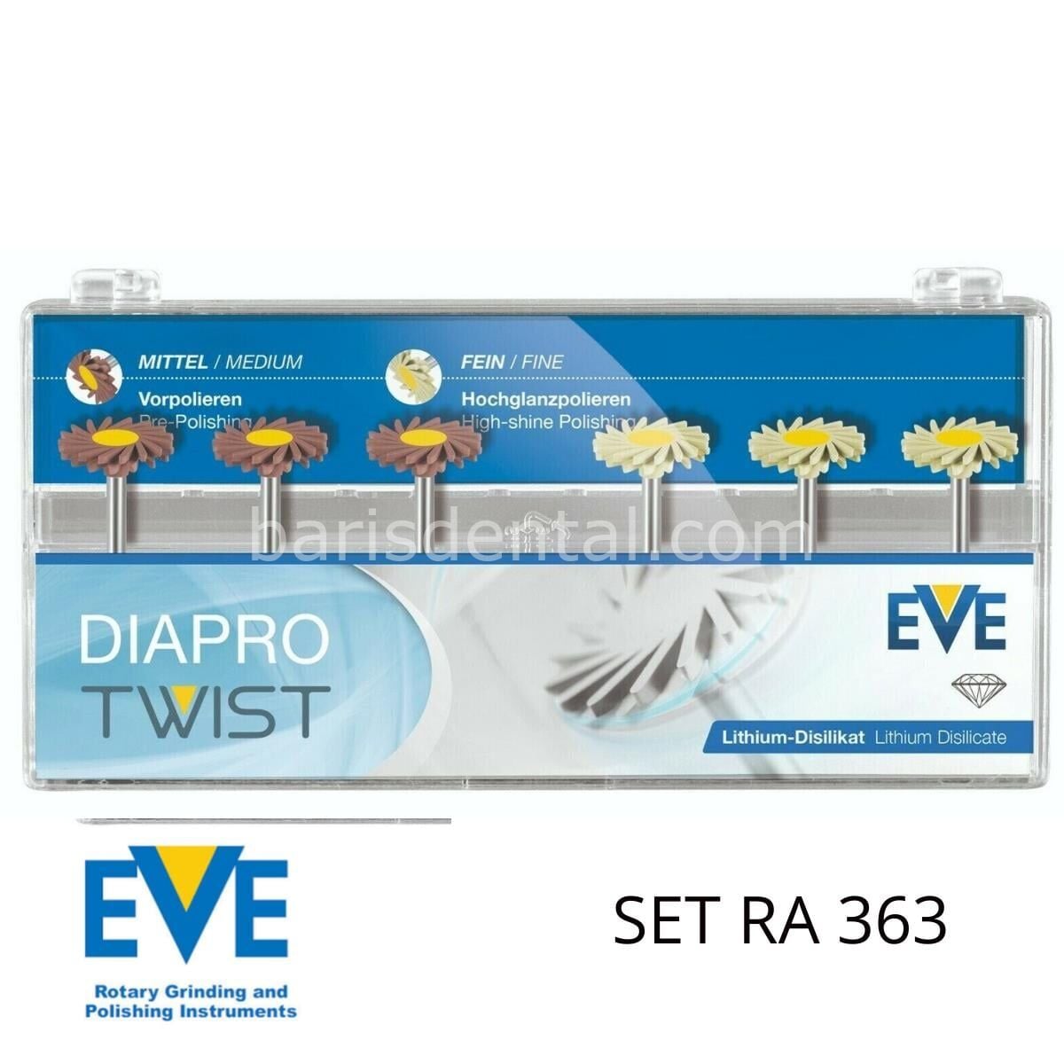 Eve Dental Diapro Twist RA 363 EMax Dental Porselen -Seramik Parlatma Elmas Spiral Elmas Cila Lastiği 6'lı