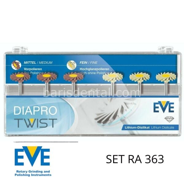 Eve Dental Diapro Twist RA 363 EMax Dental Porselen -Seramik Parlatma Elmas Spiral Elmas Cila Lastiği 6'lı