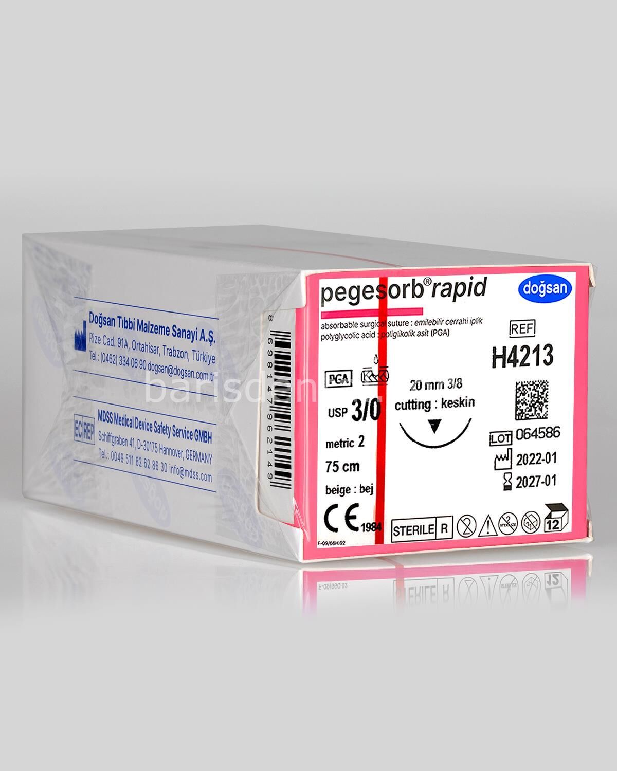 Pegesorb Rapid 3/0 20 3/8 Keskin (▼) 75cm PGLA Emilebilir Sütür