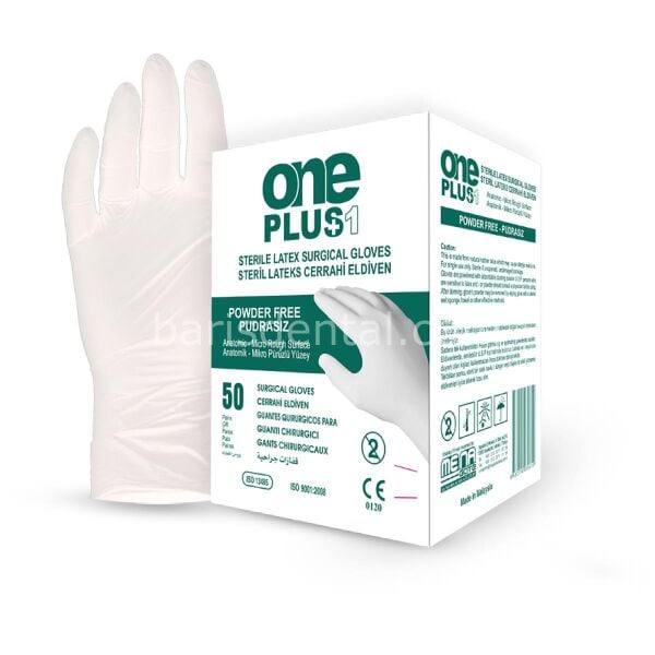 One Plus Beyaz Latex Pudrasız Cerrahi Muayene Eldiven 50 lik Paket