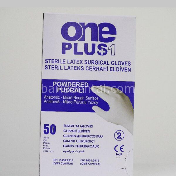 One Plus Beyaz Latex Pudralı Cerrahi Muayene Eldiven 50 lik Paket