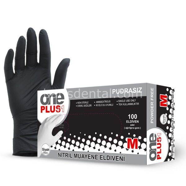 One Plus Siyah Nitril Pudrasız Muayene Eldiven