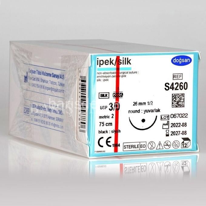 Doğsan İpek/Silk Sütur 3/0 26 1/2 Yuvarlak,75cm