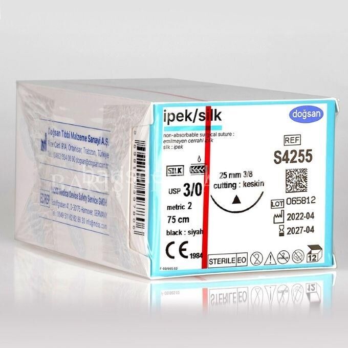 Doğsan İpek/Silk Sütur 3/0 25 3/8 Keskin(Δ),75cm