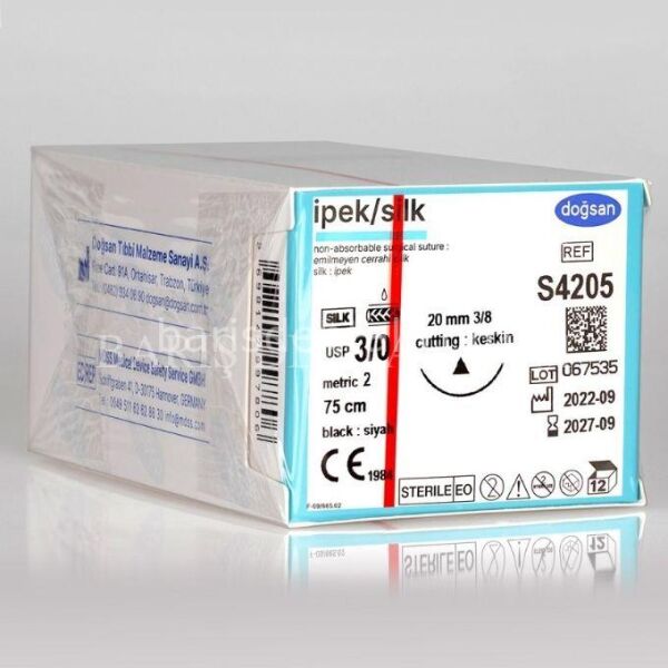 Doğsan İpek/Silk Sütur 3/0 20 3/8 Keskin(Δ),75cm