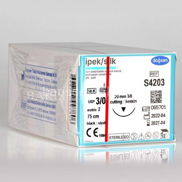 Doğsan İpek/Silk Sütur 3/0 20 3/8 Keskin(▼),75cm