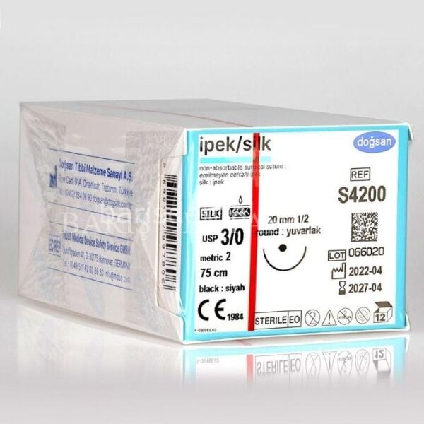 Doğsan İpek/Silk Sütur 3/0 20 1/2 Yuvarlak,75cm