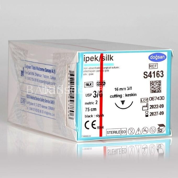 Doğsan İpek/Silk Sütur 3/0 16 3/8 Keskin(▼),75cm