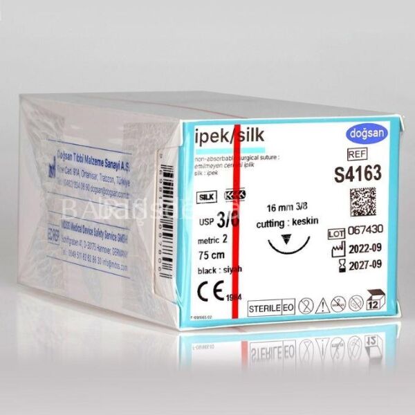 Doğsan İpek/Silk Sütur 3/0 16 3/8 Keskin(▼),75cm