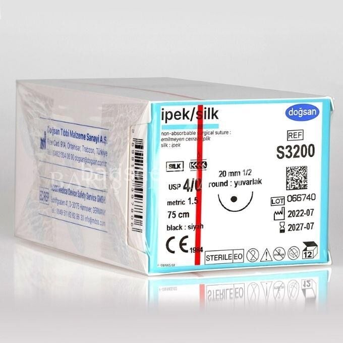 Doğsan Ipek/Silk Sütur 4/0 20 1/2 Yuvarlak,75cm