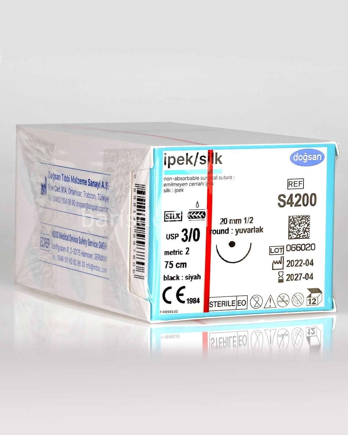 Doğsan İpek/Silk Sütur 4/0 18 1/2 Yuvarlak,75cm