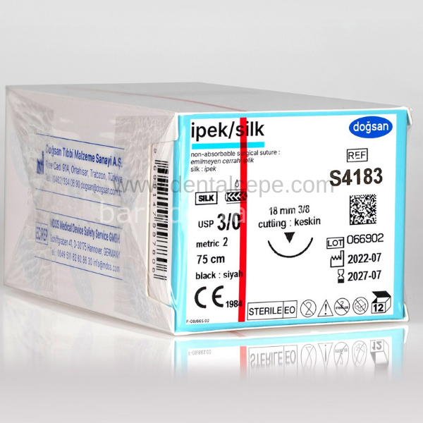 Doğsan ipek/Silk Sütur 3/0 18 3/8 Keskin(▼),75cm 12 Ad./PK