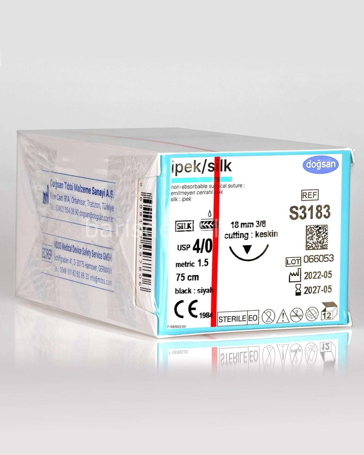 Doğsan Ipek/Silk Sütur 4/0 18 3/8 Keskin(▼),75cm