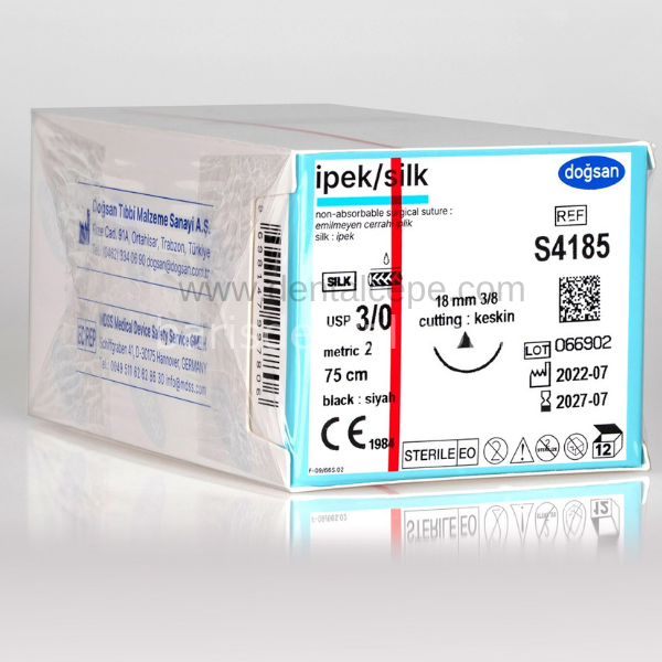 Doğsan İpek/silk Sütur 3/0 18 3/8 Keskin(Δ),75cm 12 Ad/PK.