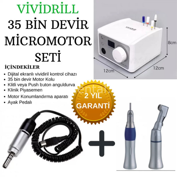 Vividril 35 bin Devir Mikromotor ( Dijital Kasa) + Anguldurva+ Piyasemen Seti (GARANTİLİ)