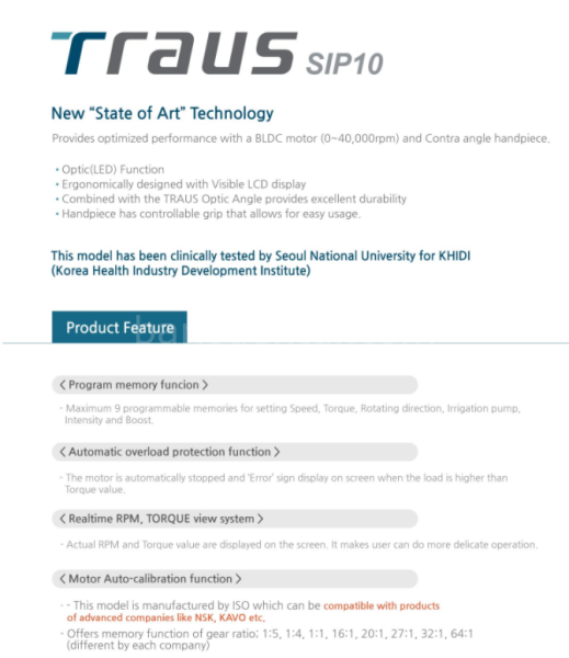 Traus SIP10 İmplant Motoru / 20:1 Başlık Dahil Set