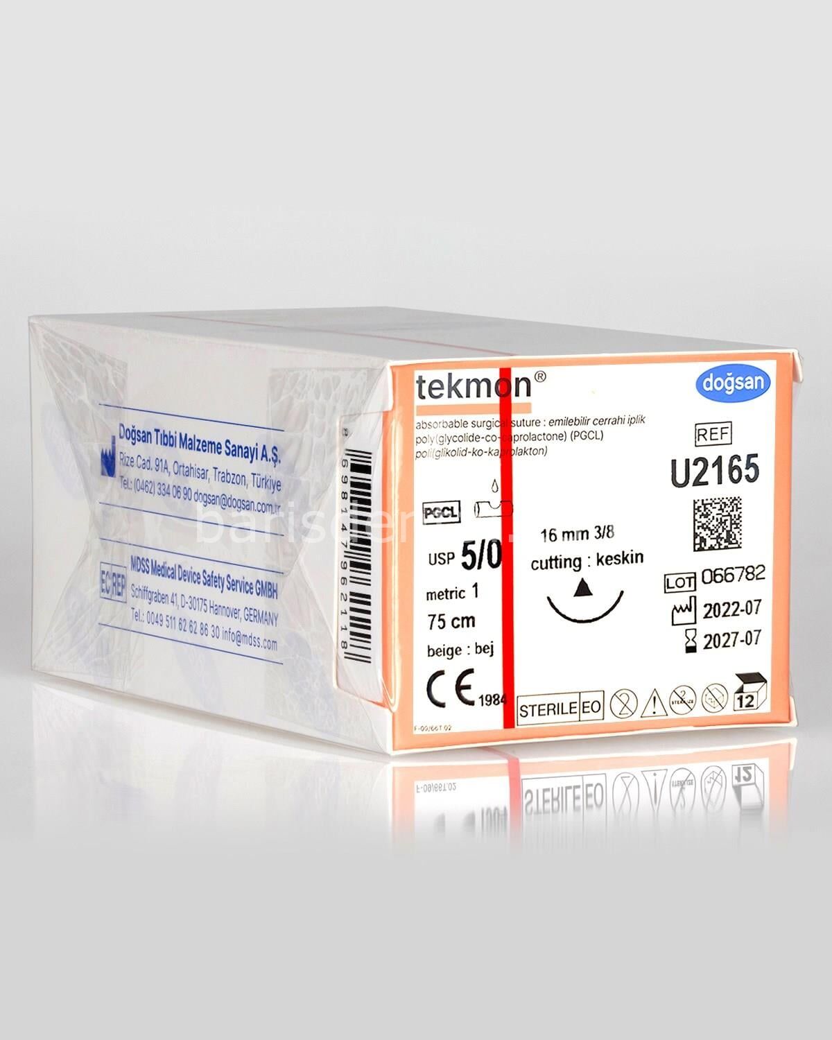 Doğsan Tekmon Bej Sütür 5/0 16 3/8 Keskin(Δ),75cm