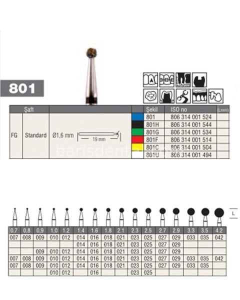 Bosphorus 801 Aeratör Elmas Rond Frez - 5 Adet Yeşil Kuşak