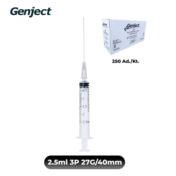 Genject Kilitsiz (LUER-Slip) Enjektör ve İğneler 27G 2.5ml 3P 27G/ 50MM