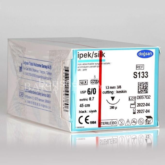 Doğsan İpek Sütur 6/0 13 3/8 Tersine Keskin(▼),280µ,45cm