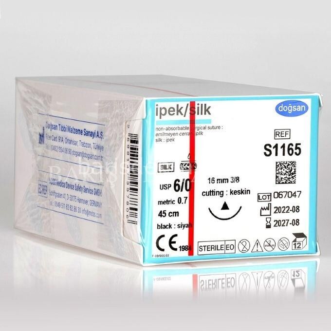 Doğsan İpek Sütur 6/0 16 3/8 Düz Keskin(Δ),45cm