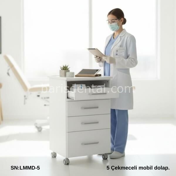 Dental LMMD-5 Membran Tezgahlı Mobil Dolap 5 çekmeceli