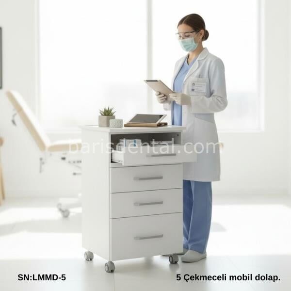 Dental LMMD-5 Membran Tezgahlı Mobil Dolap 5 çekmeceli
