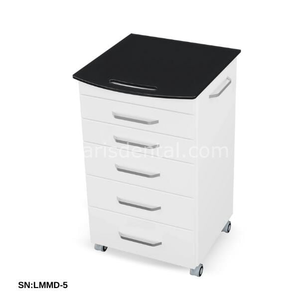 Dental CMMD-51 Cam Tezgahlı Mobil Dolap 5 Çekmeceli