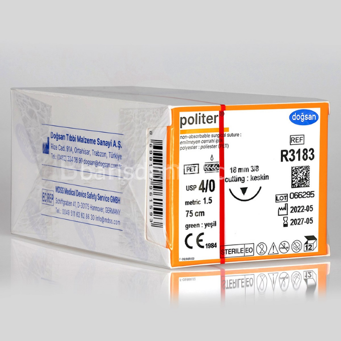 Doğsan Politer Sütur 4/0 18 3/8 Keskin (▼),75cm