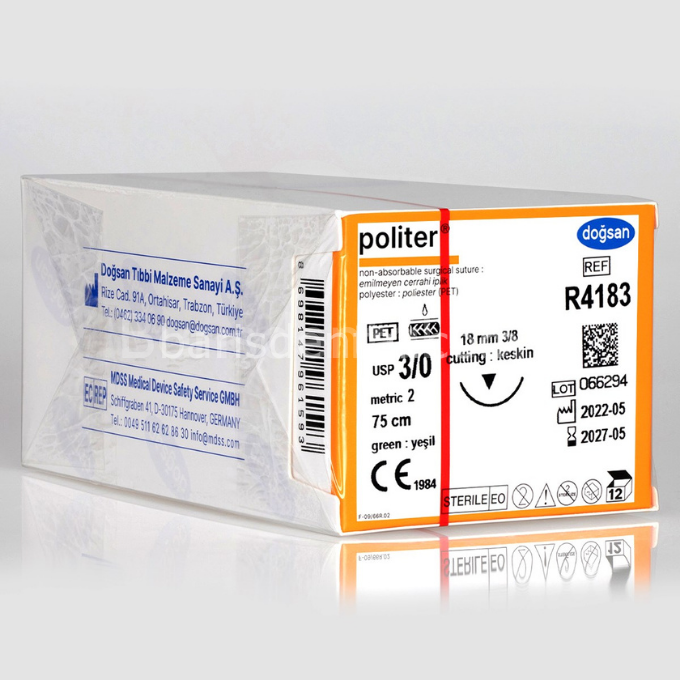 Doğsan Politer Sütur 3/0 18 3/8 Keskin (▼),75cm
