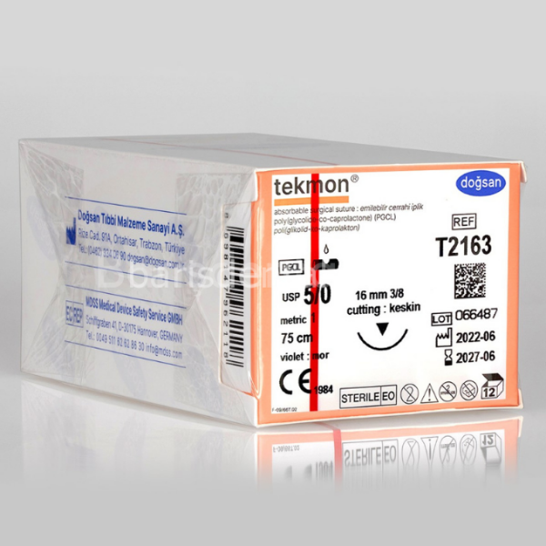 Doğsan Tekmon Sütur 5/0 16 3/8 Keskin(▼),75cm