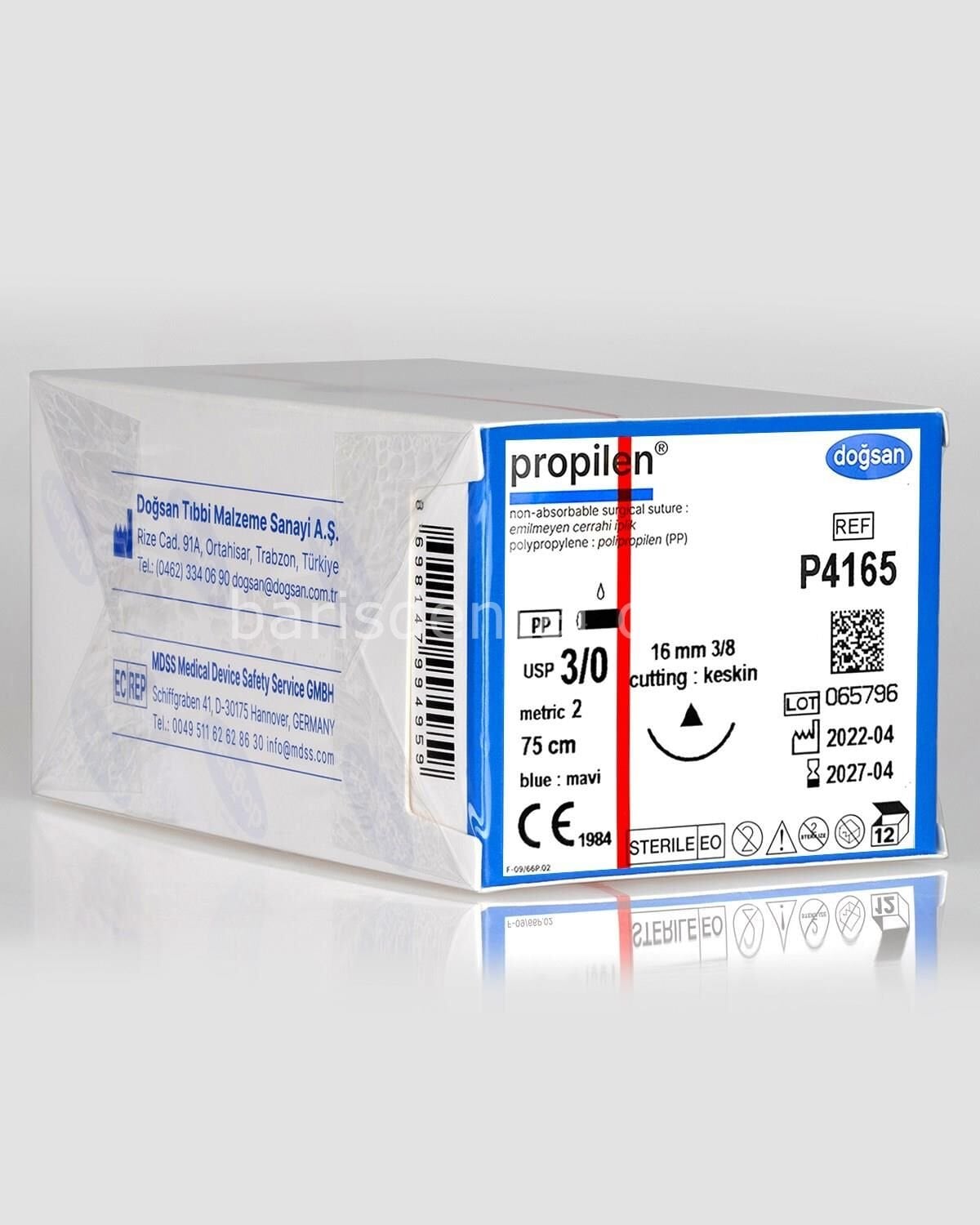 Doğsan Propilen Sütur 3/0 16 3/8 Keskin(Δ),75cm