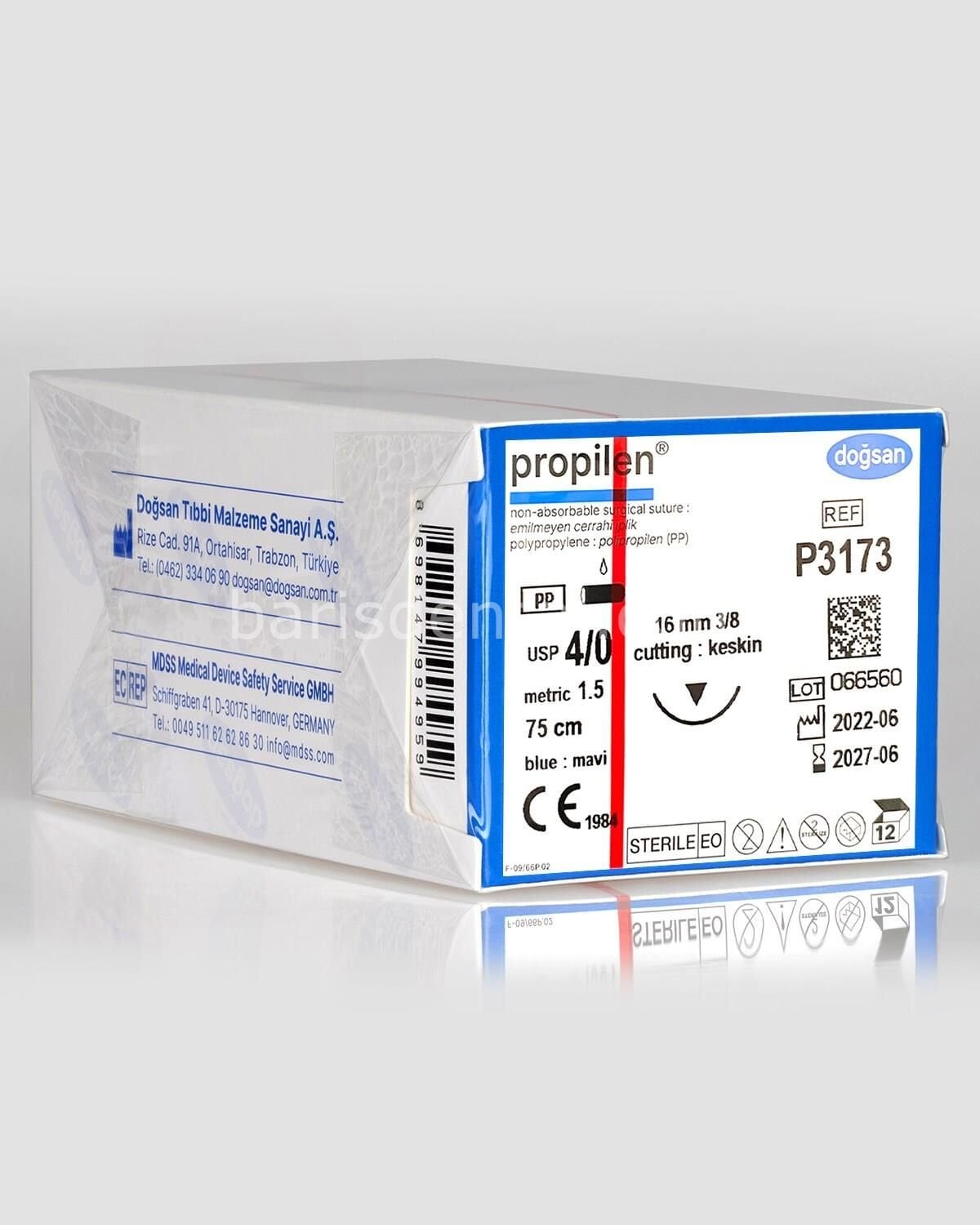 Doğsan Propilen Sütur 4/0 16 3/8 Keskin(▼),75cm