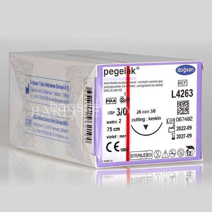 Dogsan Pegelak Sütur 3/0 26 3/8 Keskin(▼),75cm