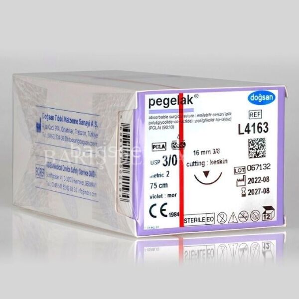 Doğsan Pegelak Sütur 3/0 16 3/8 Keskin(▼),75cm