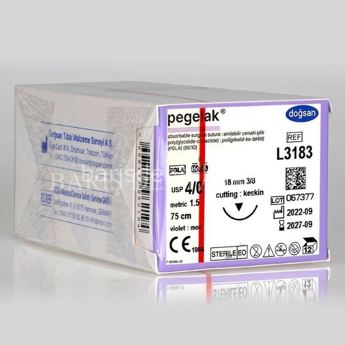Doğsan Pegelak Sütur 4/0 18 3/8 Keskin(▼),75cm