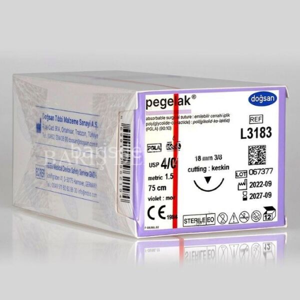 Doğsan Pegelak Sütur 4/0 18 3/8 Keskin(▼),75cm