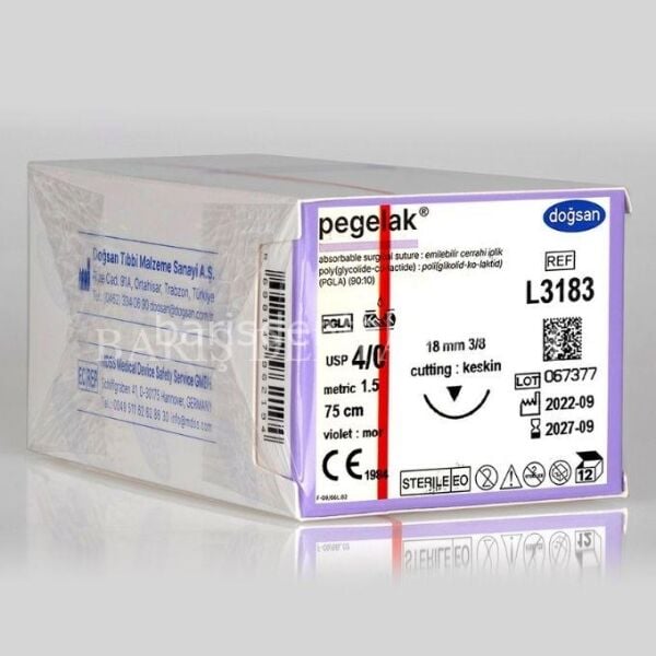 Doğsan Pegelak Sütur 4/0 18 3/8 Keskin(▼),75cm