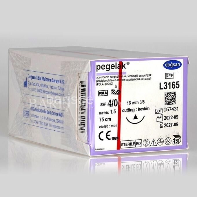 Doğsan Pegelak Sütur 4/0 16 3/8 keskin(Δ),75cm